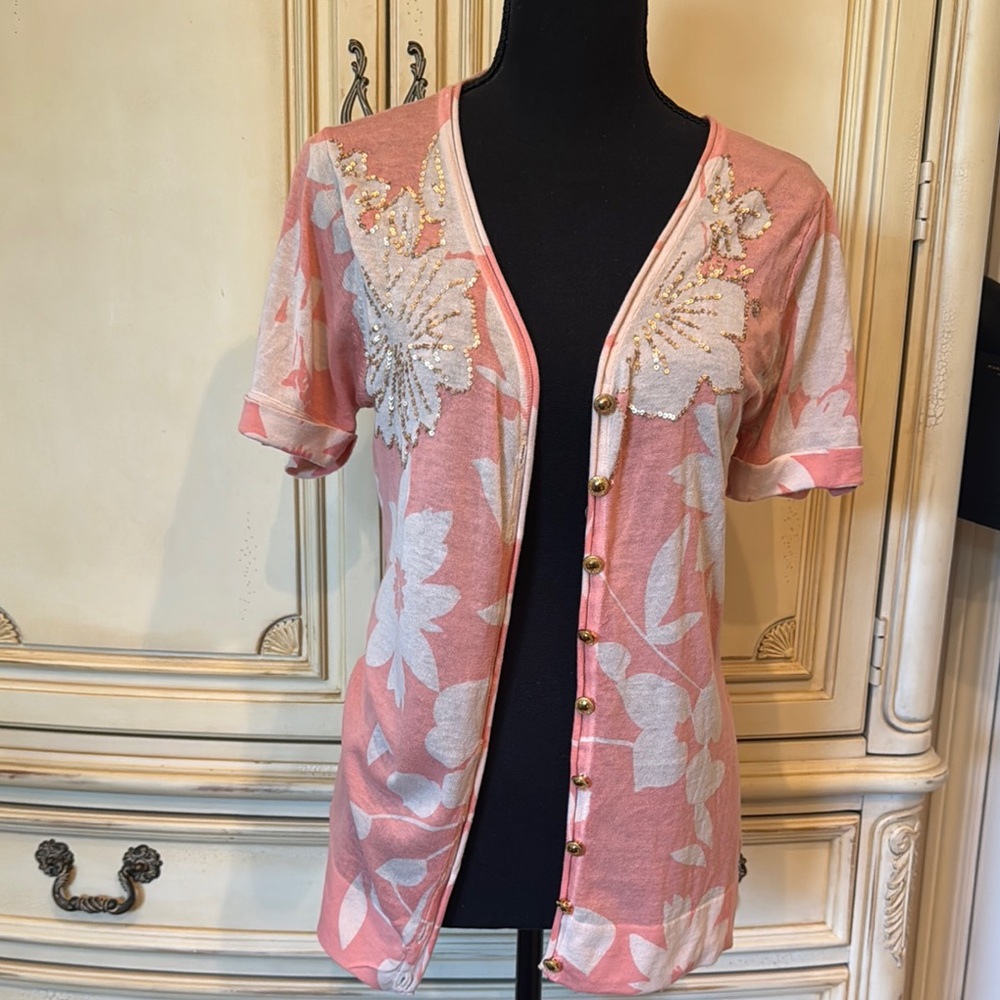 Charlotte Russe Pink Embellished Short Sleeve Blouse
